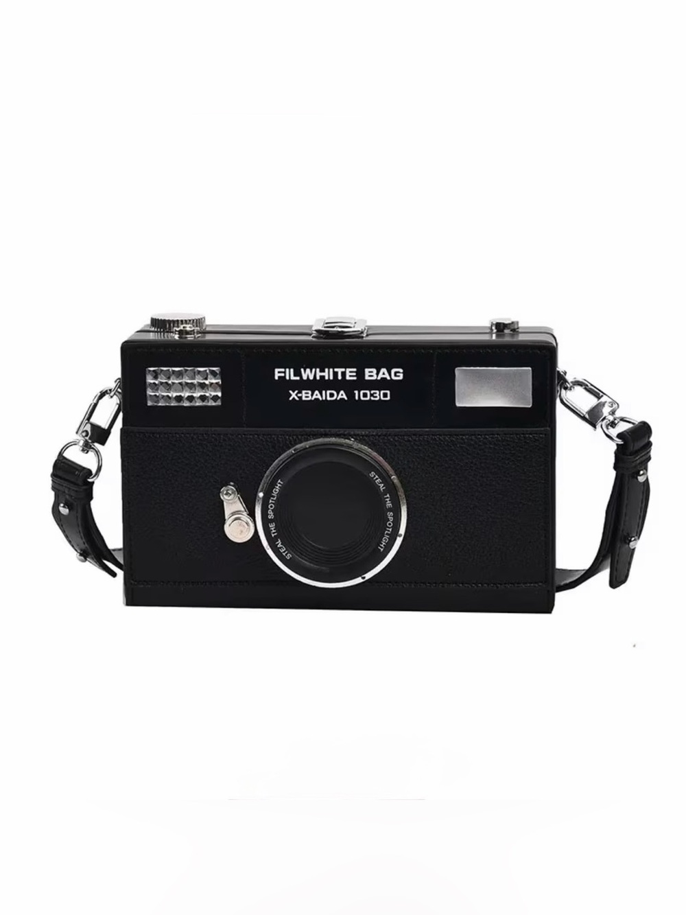 Target Black Camera-Shaped Crossbody Bag with Silver Accents